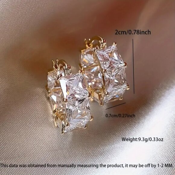 Huggie Earrings with Clear Princess Cut Stones and Tons of Bling #1452 - Picture 5 of 7